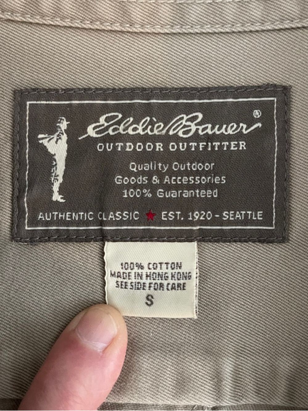 Eddie Bauer Max Duty 100% Cotton Outdoor Utility Shirt (S) Khaki Roll-Up Sleeves